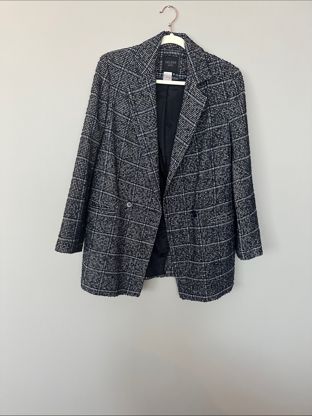 Helene Berman Black, White & Blue Check Tweed Blazer Jacket
